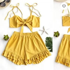 Smocked Cami Top and Ruffled Shorts Set